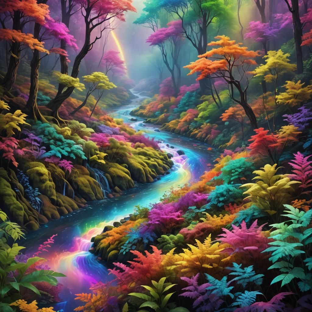 Vibrant Fantasy Landscape in Kaleidoscopic Colors