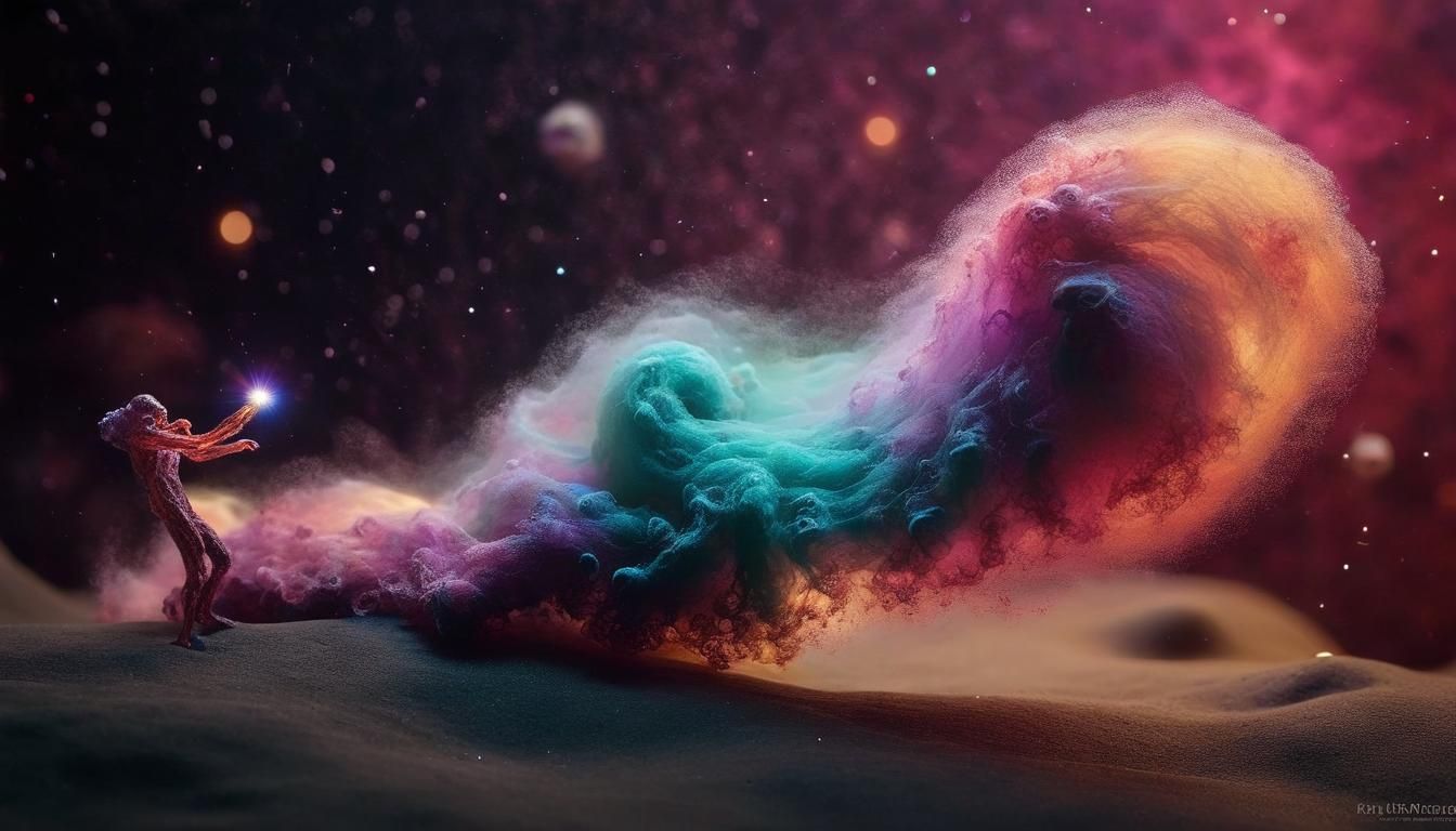 Swirling Polychrome Particles in Surreal Galactic Design