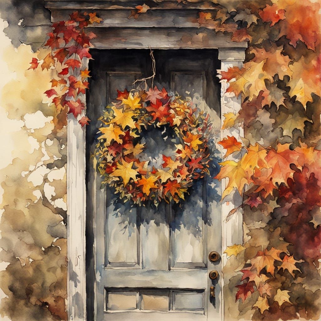 Autumn Watercolor Close Up: Vibrant Leaves and Flowers