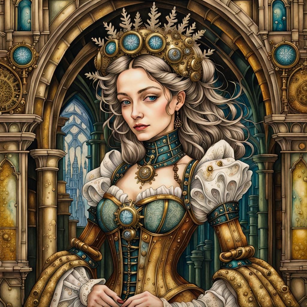 Steampunk Snowflakes Queen in Renaissance Castle