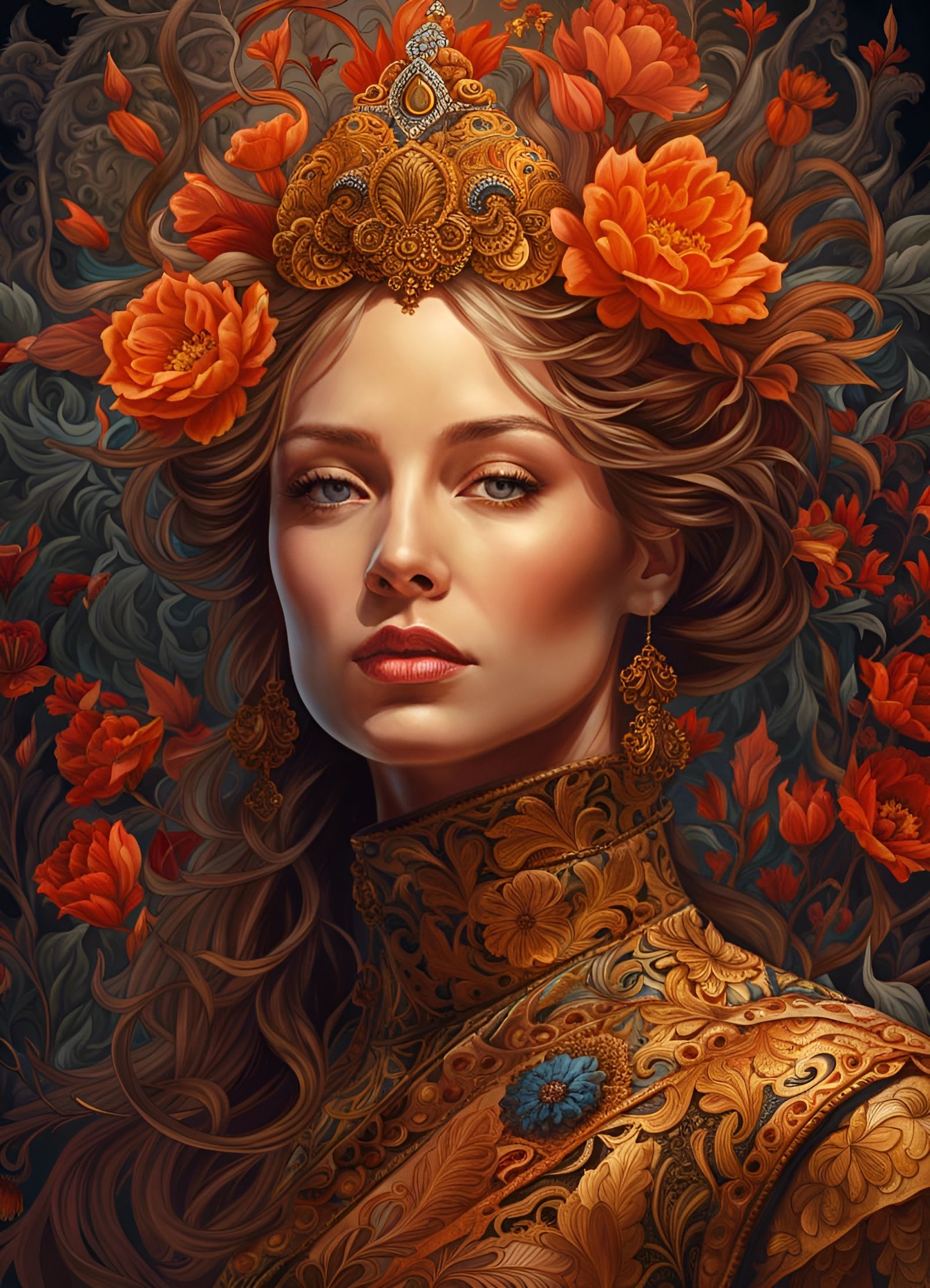 Detailed Floral Painting in Baroque Fractalism Style