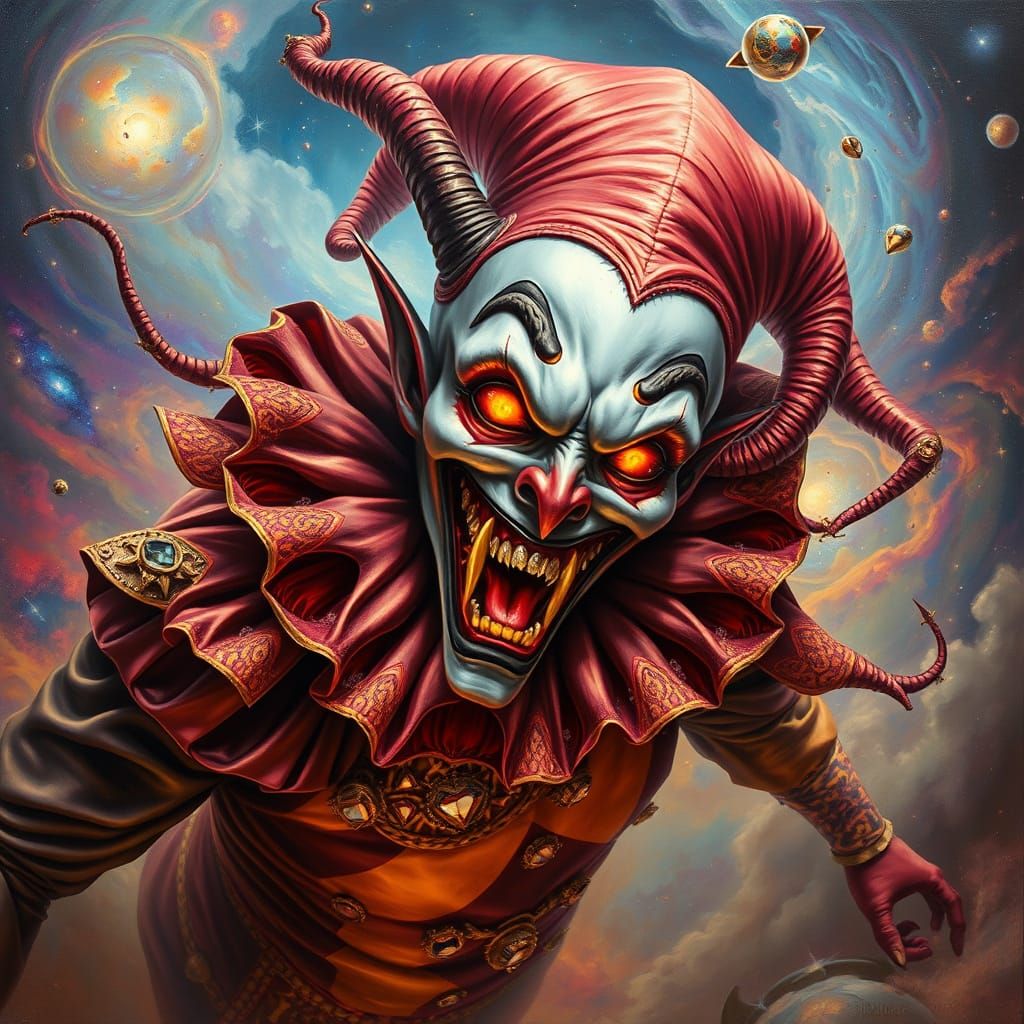 Demonic Harlequin in Baroque Cosmic Carnival