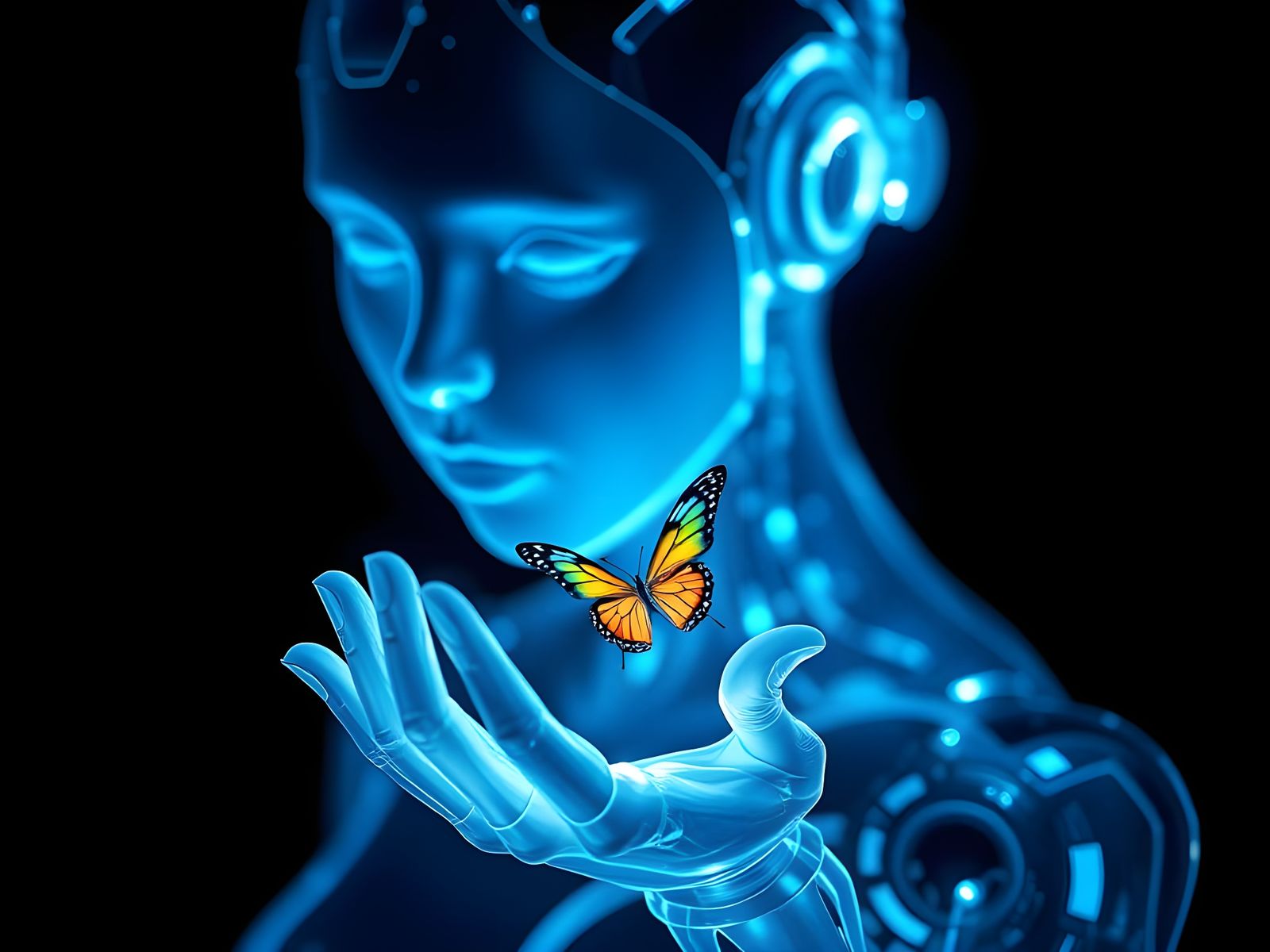 Glowing Android Goddess in Cosmic Bloom