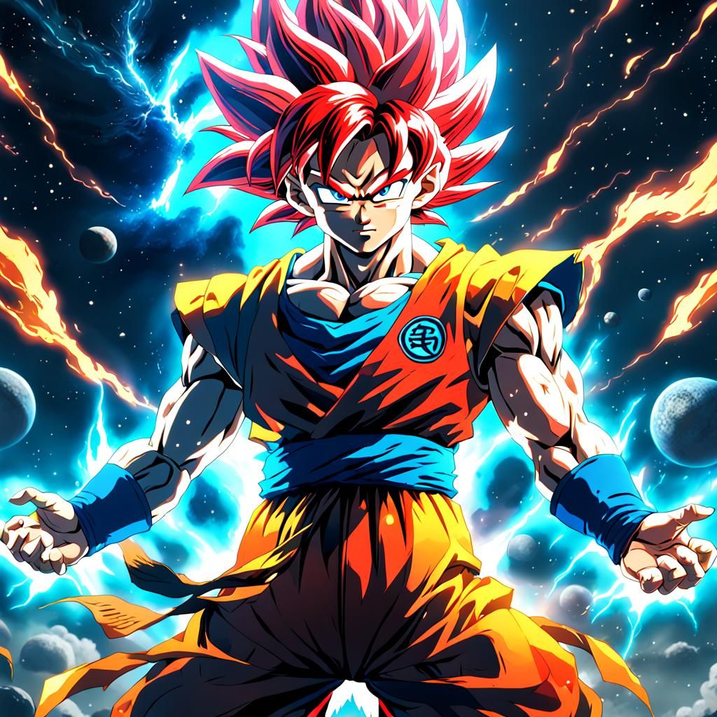 Anime Space Goku Super Saiyan God: Detailed Matte Painting
