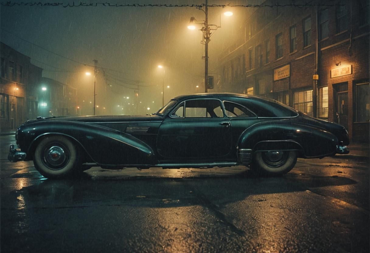 1950s Car in Foggy Industrial District