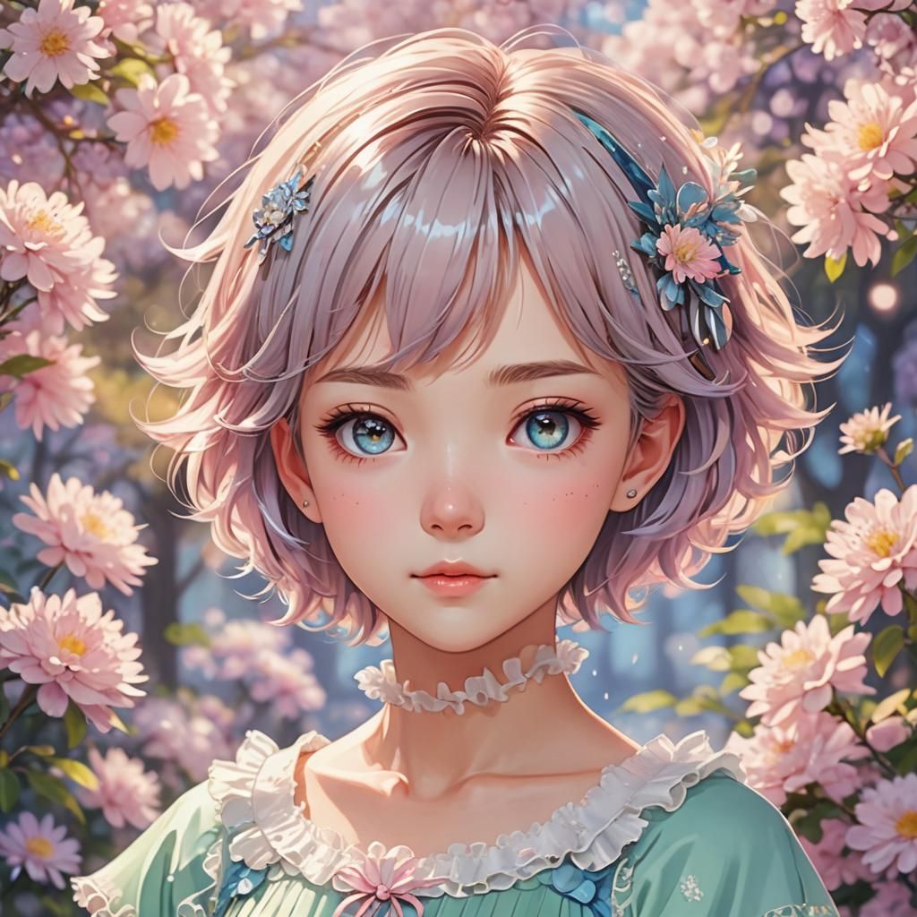 Anime Portrait of Cute Girl in Manga Style