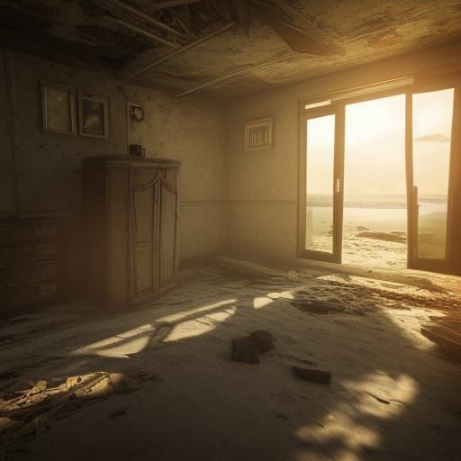 Dilapidated Beach House in 3D Game Style