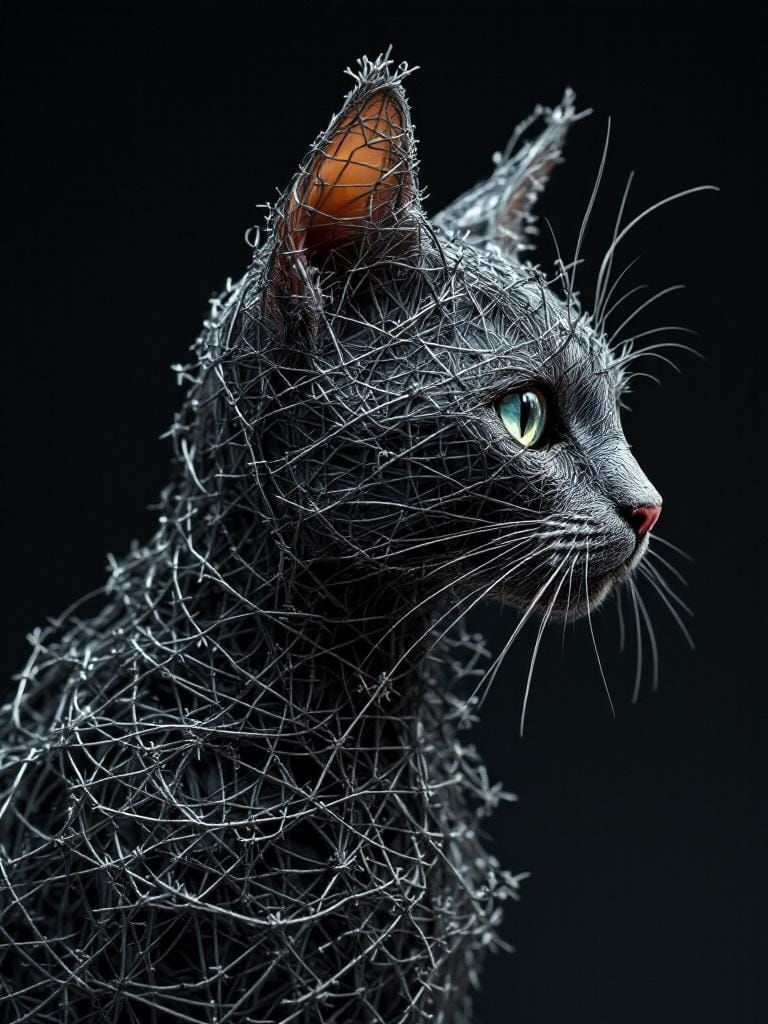 Intricate Barbed Wire Cat Macro Photo