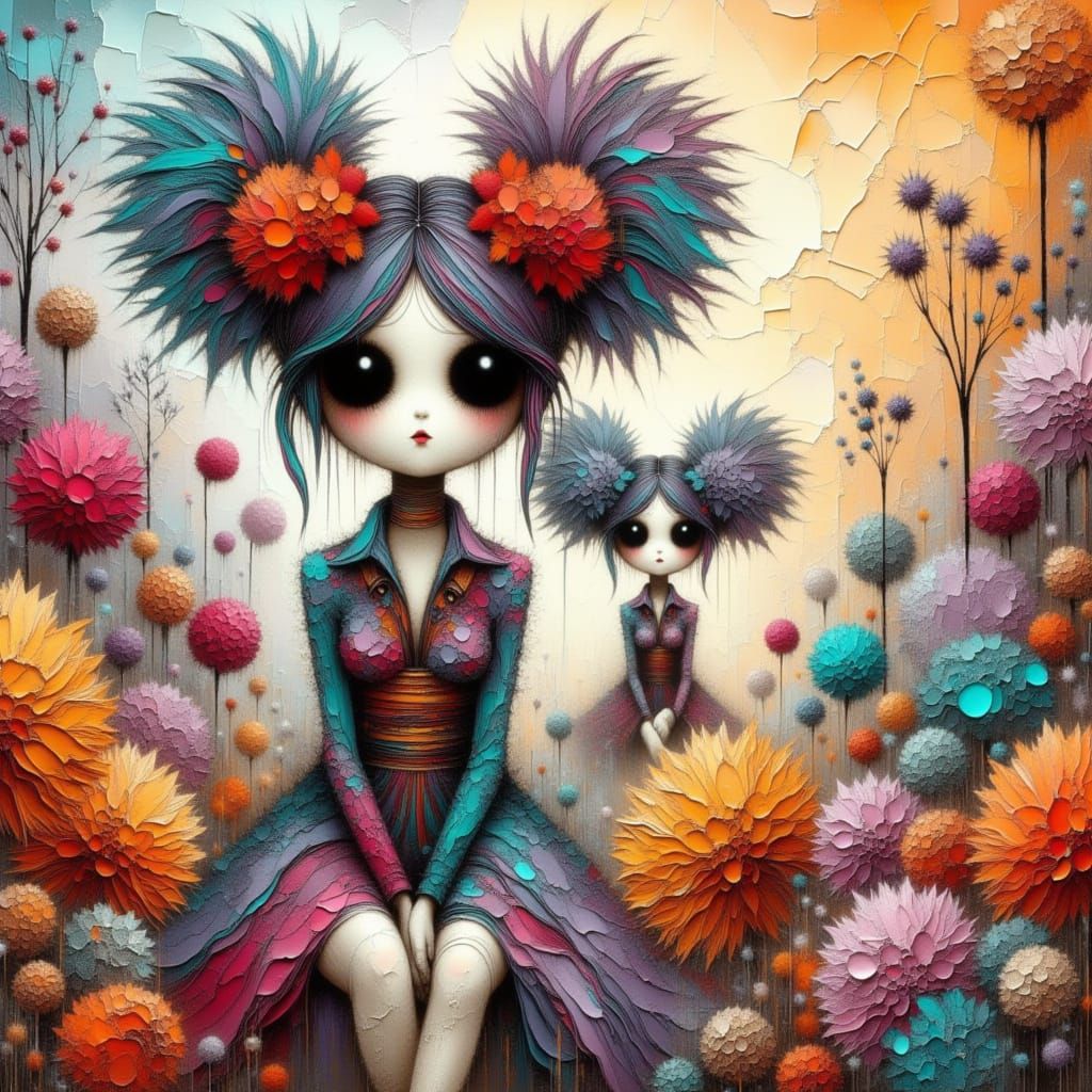 Cute Robots in a Whimsical Flower Garden