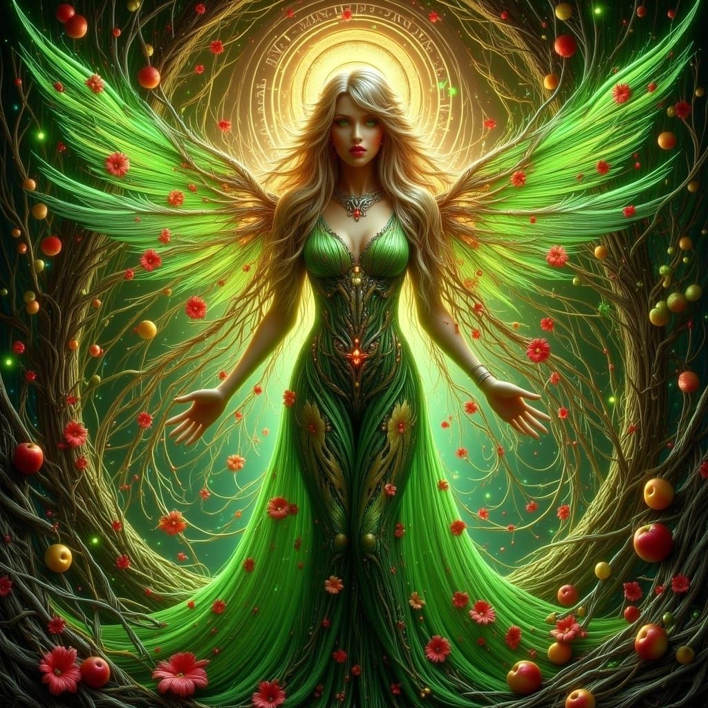 Art Deco Mother with Green Wings