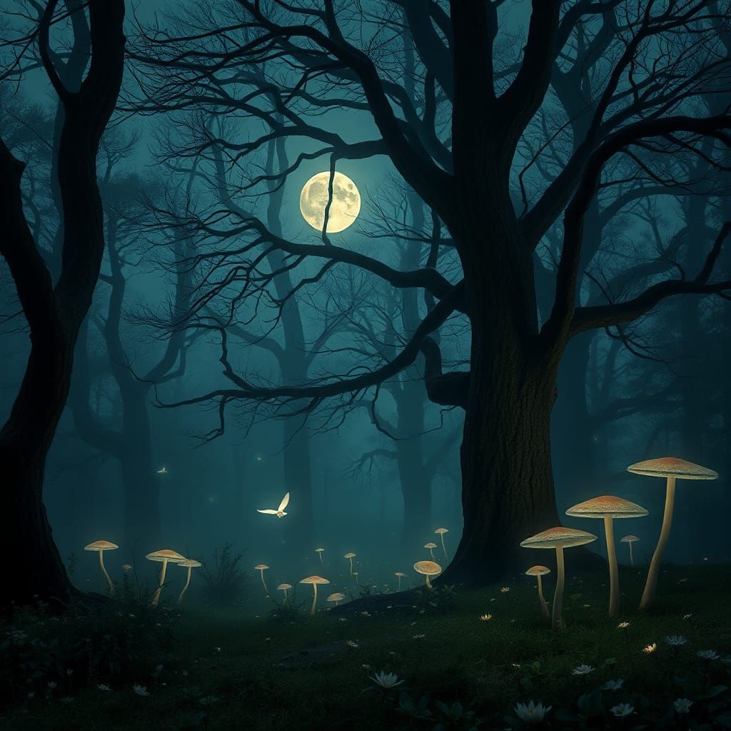 Moonlit Glade with Glowing Fireflies, Hyperrealistic