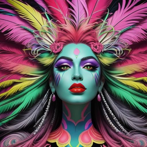 Peacock Haired Woman in Salvador Dali Surrealism