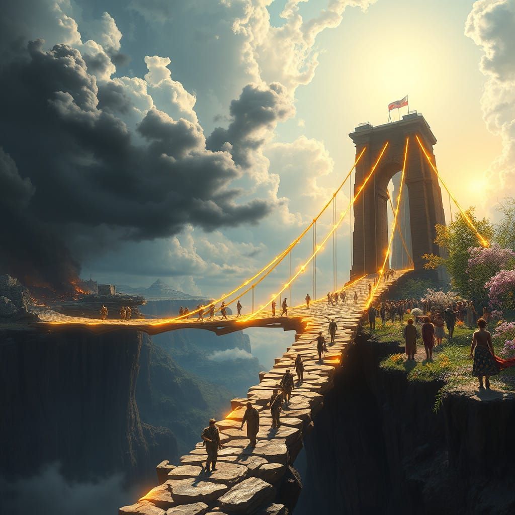 Surreal Bridge Connects Two Worlds: Chaos and Utopia