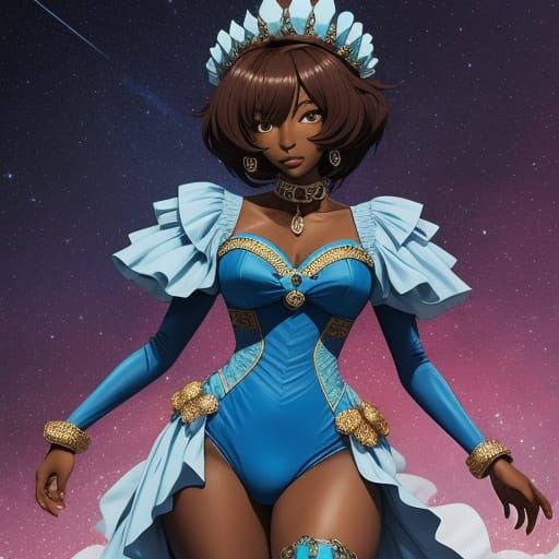 Anime Style: Black Queens in Baby Blue and Brown