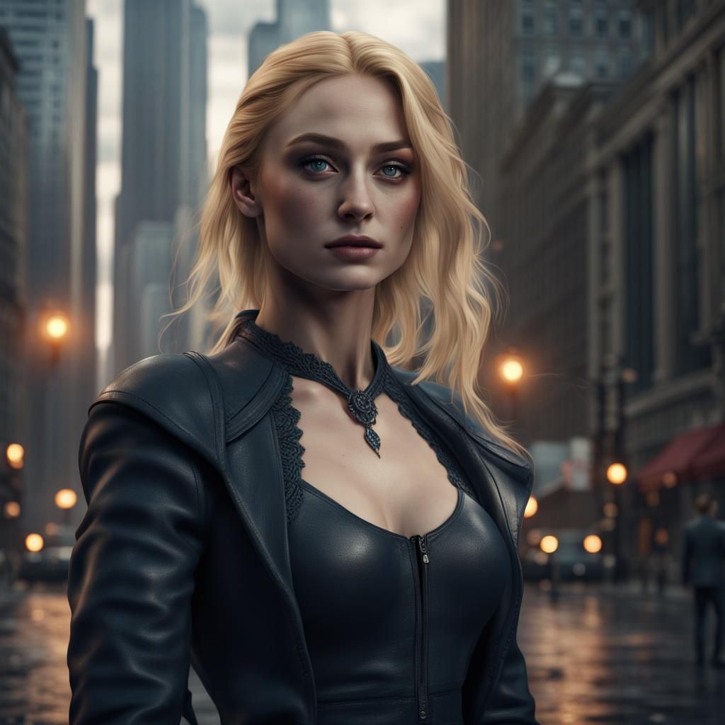 Blonde Woman in Chicago: Detailed Matte Painting