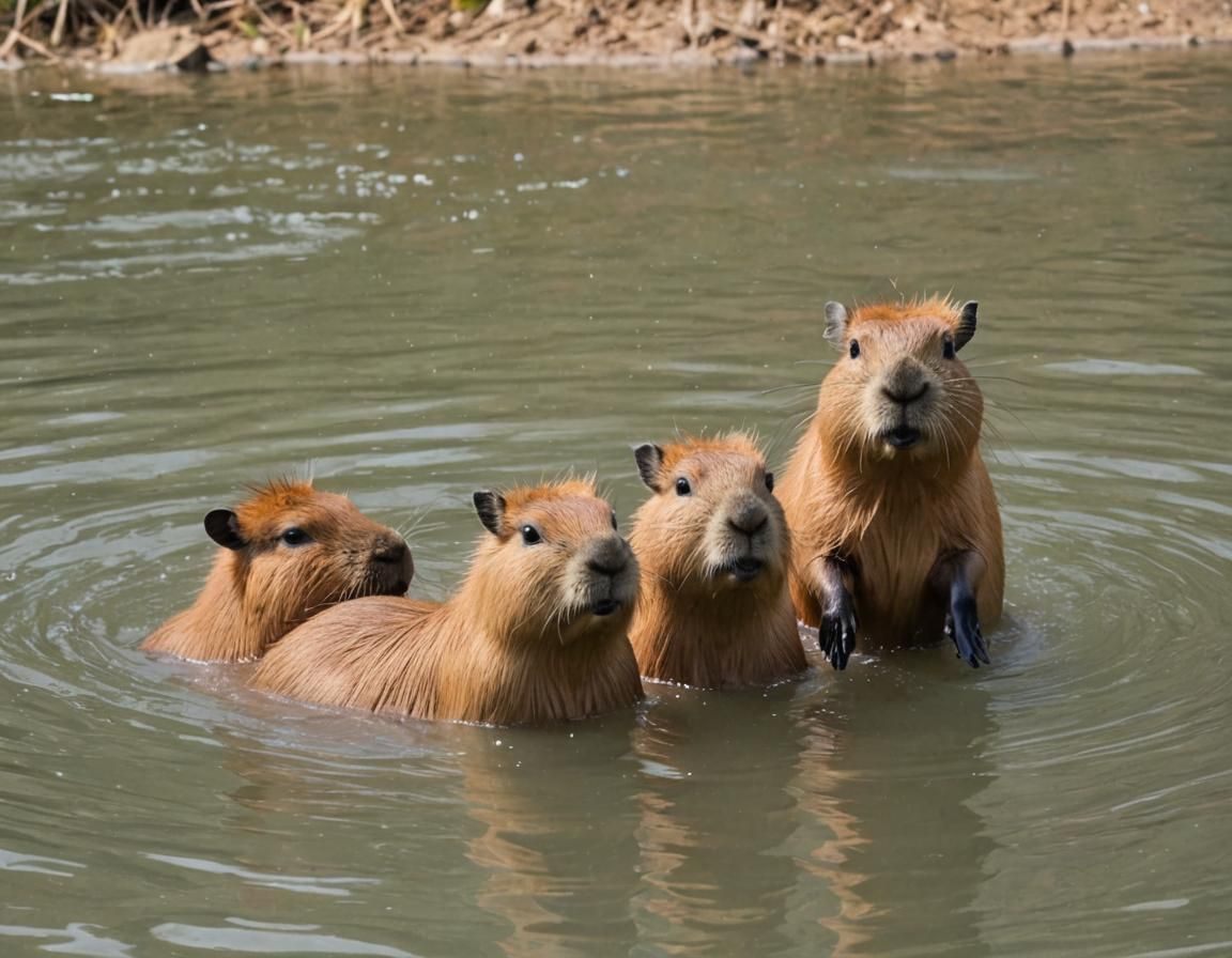 Cute Capybaras Playing in Water