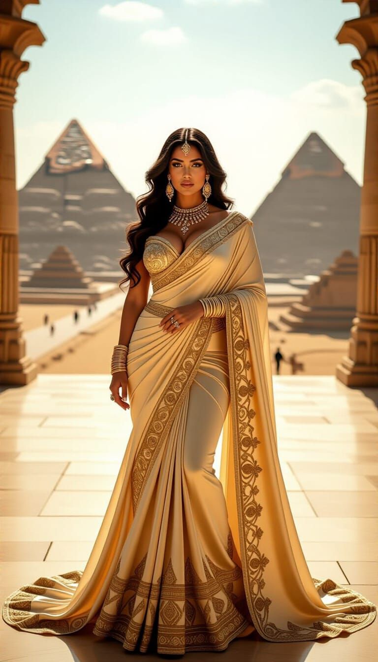 Egyptian Goddess in Golden Gown, Vogue Style