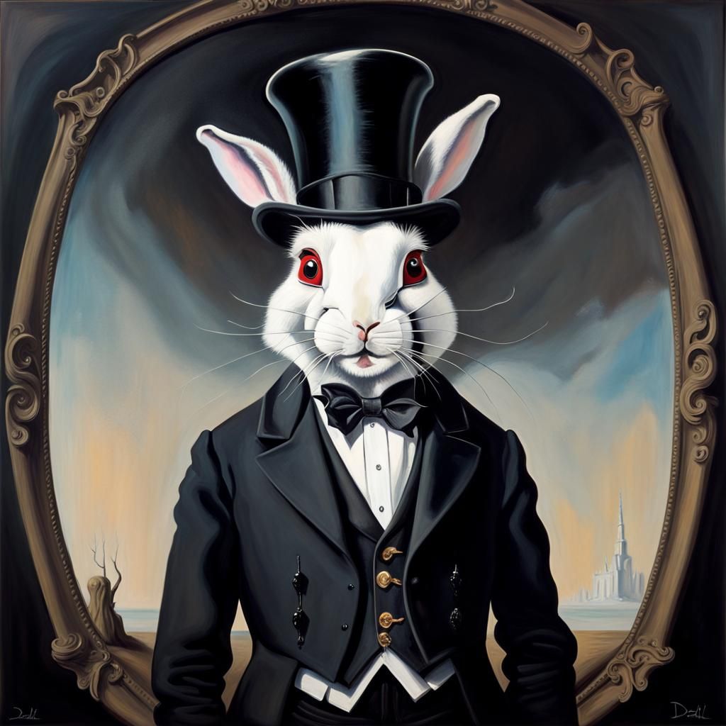 Rabbit in Waistcoat: Surreal Oil Painting