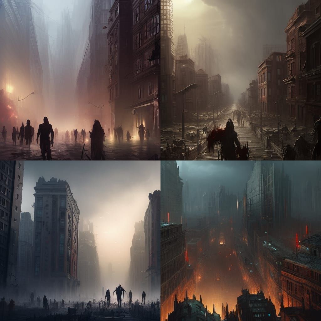 Zombie Apocalypse City in Dark Fantasy Style