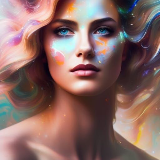 Grainy Portrait of Beautiful Woman in Nebula