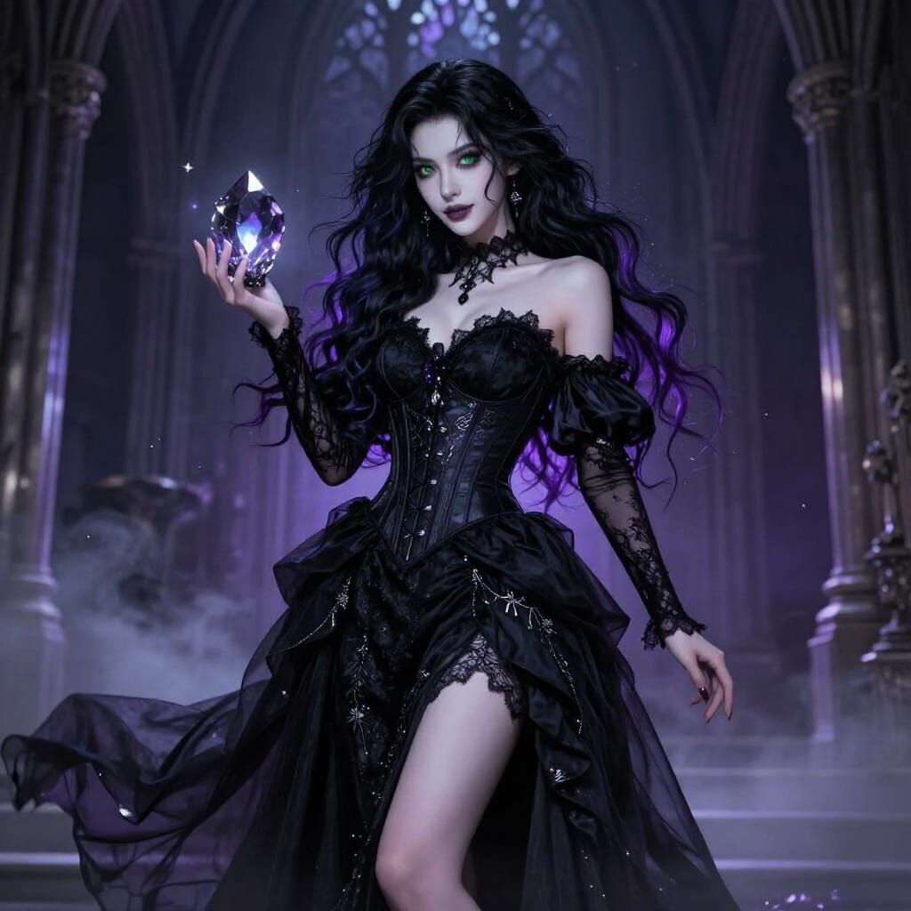 Gothic Sorceress with Dark Crystal Orb