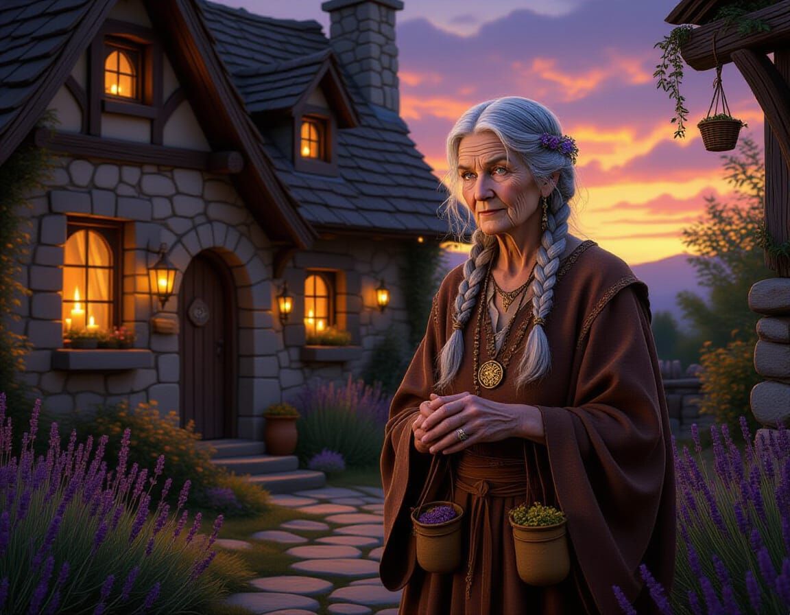 Twilight Herbalist Cottage: Fantasy Art Scene