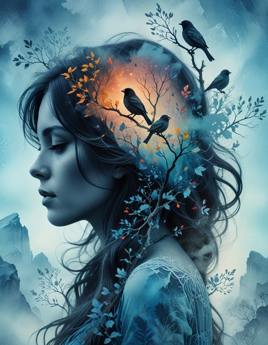 Dreamy Female Portrait in Watercolour Fantasy