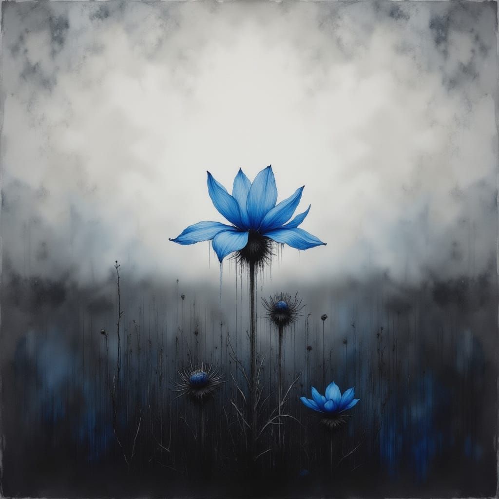 Electric Blue Texas Bluebonnet in Surreal Gray Expanse