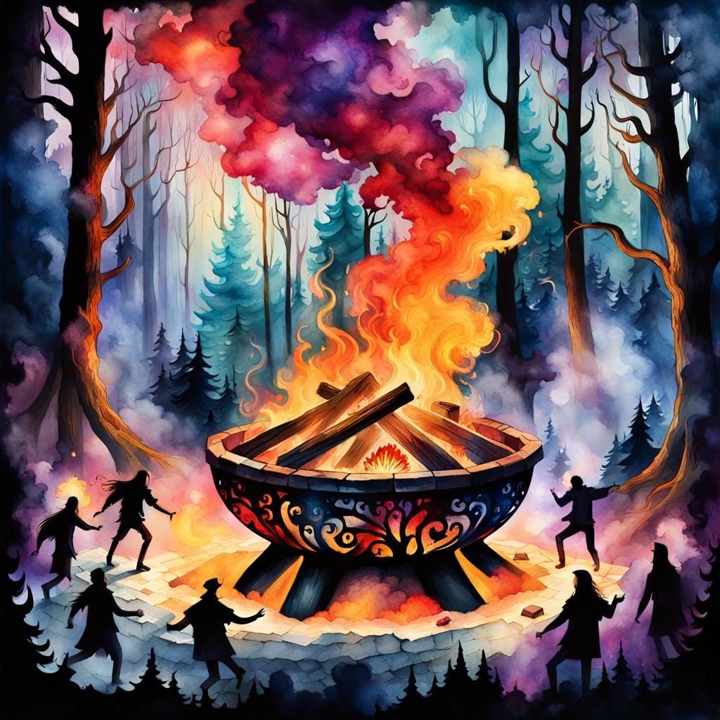 Eerie Forest Fire Pit With Dancing Smoky Figures