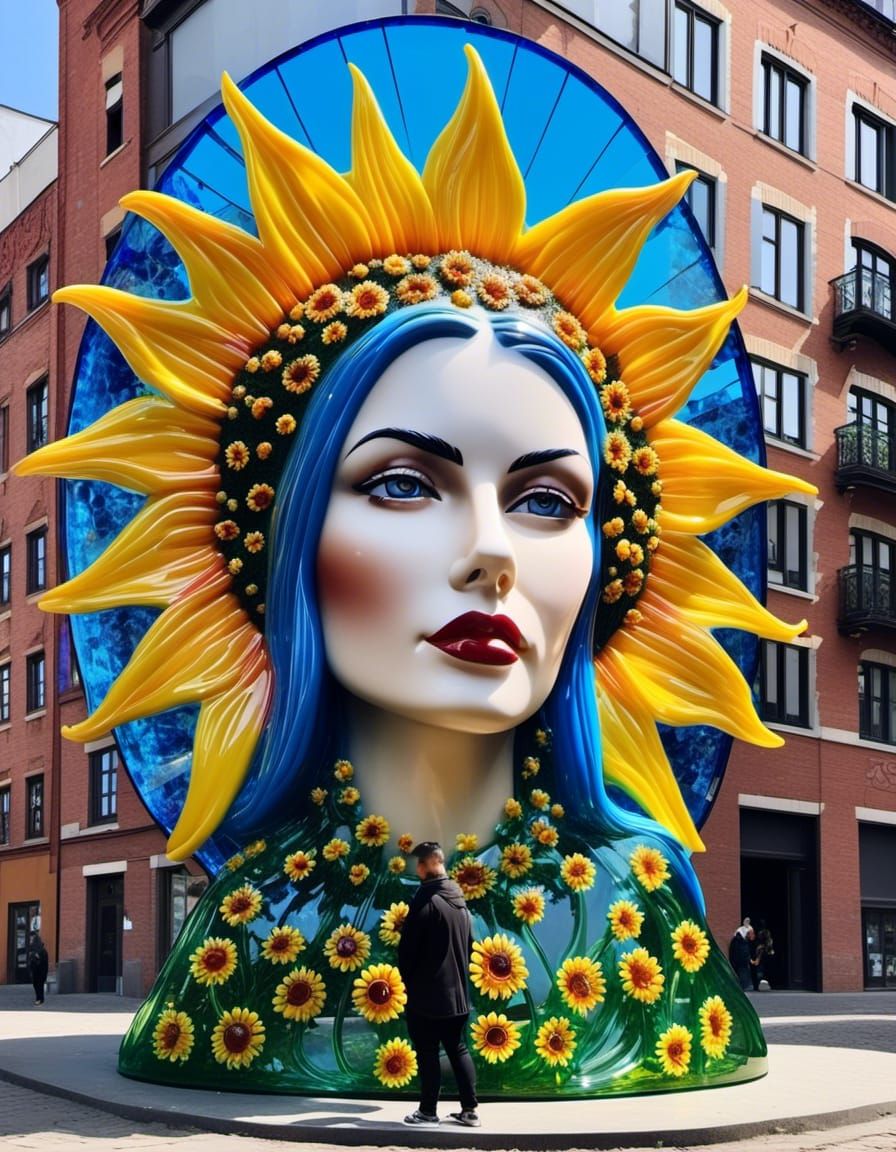 Ukrainian Woman Glass Sculpture with Graffiti Art