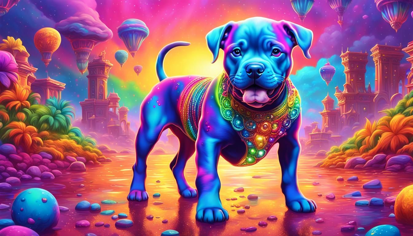 Lisa Frank Style Pitbull Puppy Art
