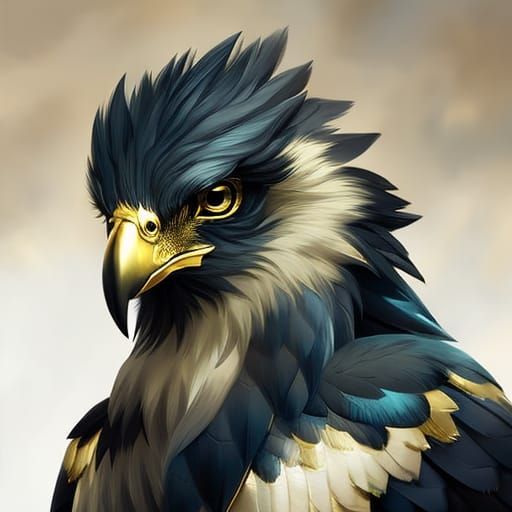 Elegant Black Harpy Eagle Portrait in Animated Style