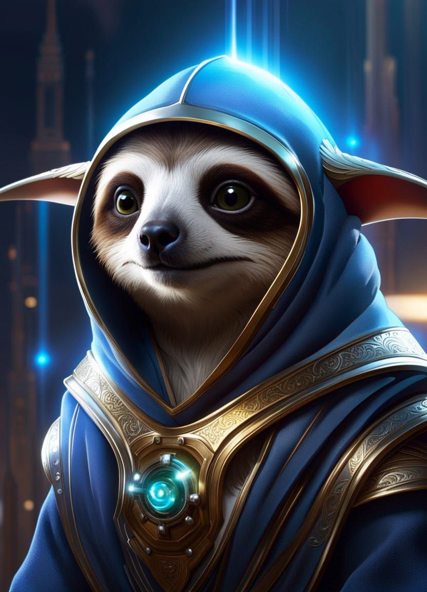 Sloth Jedi with Astral Magic: Detailed Portrait