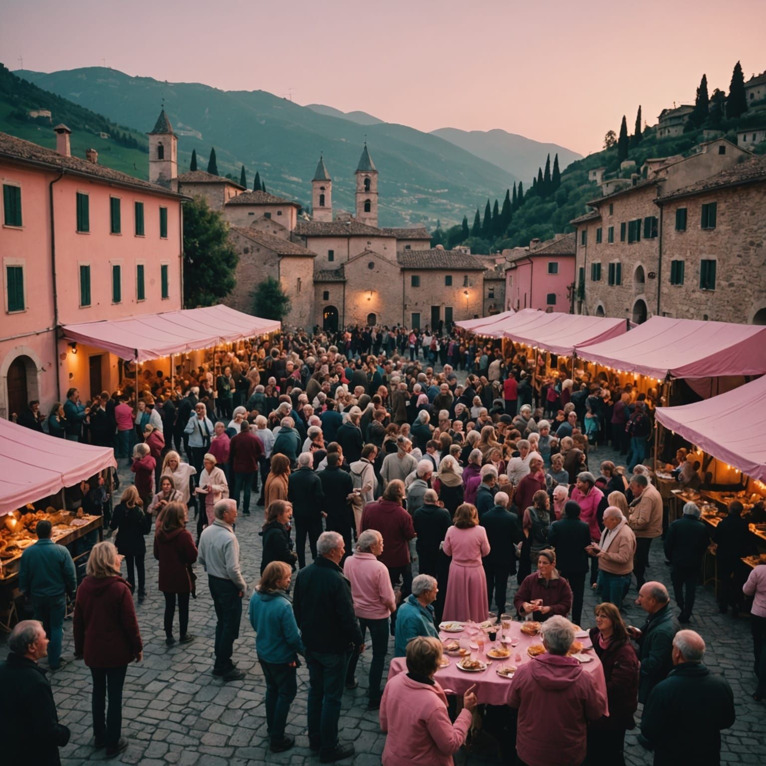 Italian Village Festival at Sunset in Cinematic Style