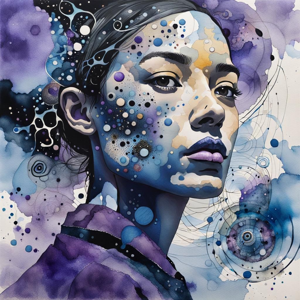 Surreal Nucleotide Portrait in Mixed Media Collage