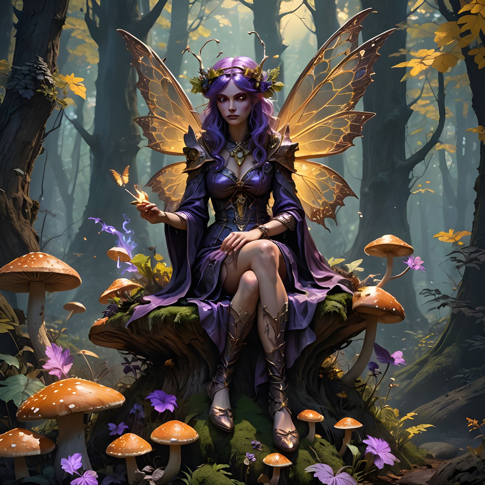 Dark Fantasy Fairy in Forest, Hyperdetailed Art