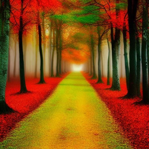 Colorful Forest Path Inspired by Surreal Digital Art