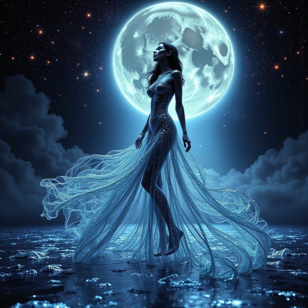 Water and Ice Dancer in Neon Celestial Expanse