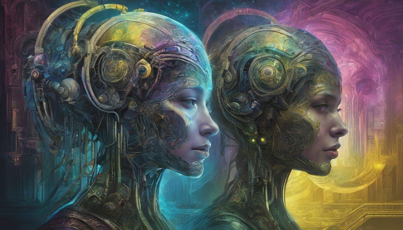 Cybernetic Woman Emerging from Mist in Steampunk Style