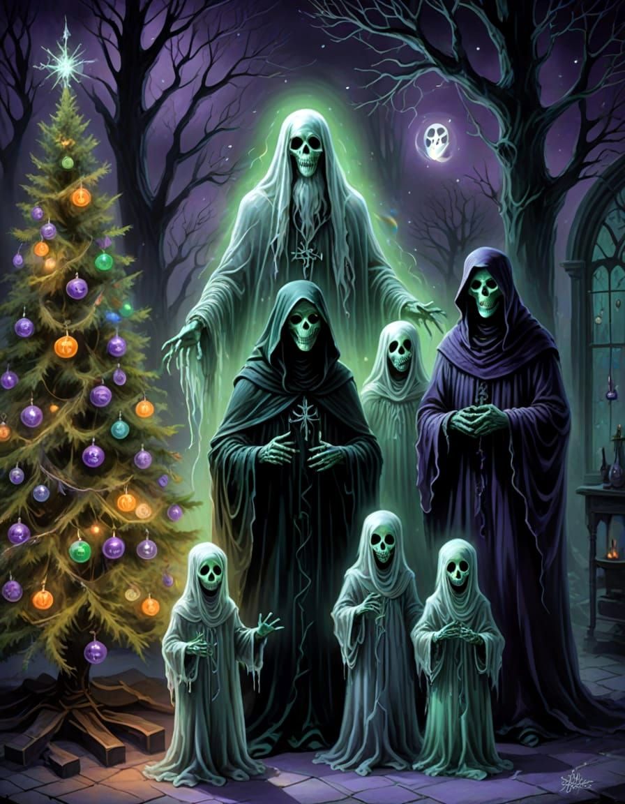 Spectral Family Christmas Portrait in Gothic Style
