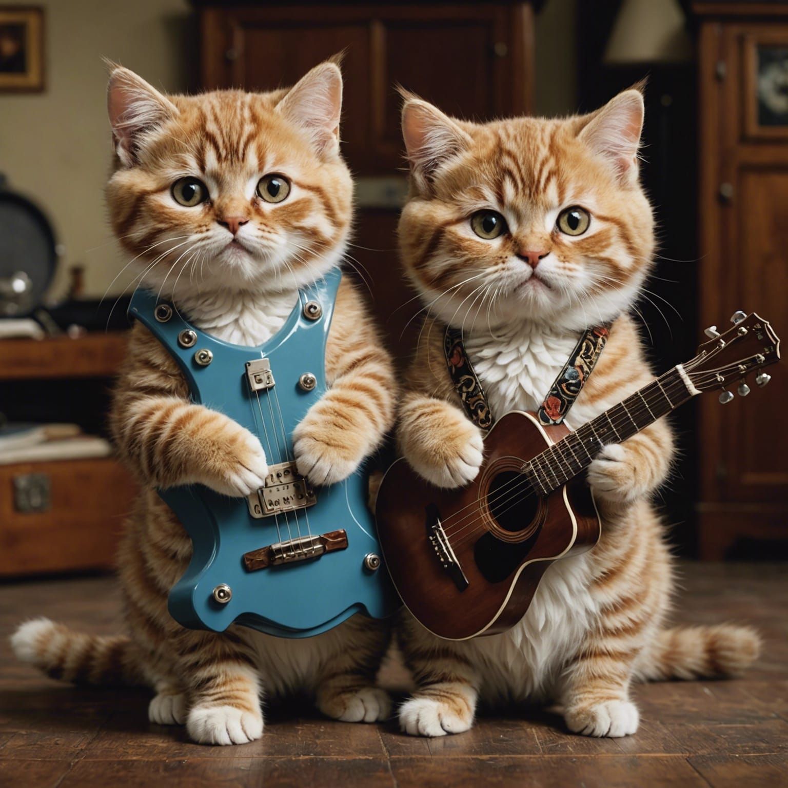 Kittens Channeling Tenacious D: Photorealistic Art
