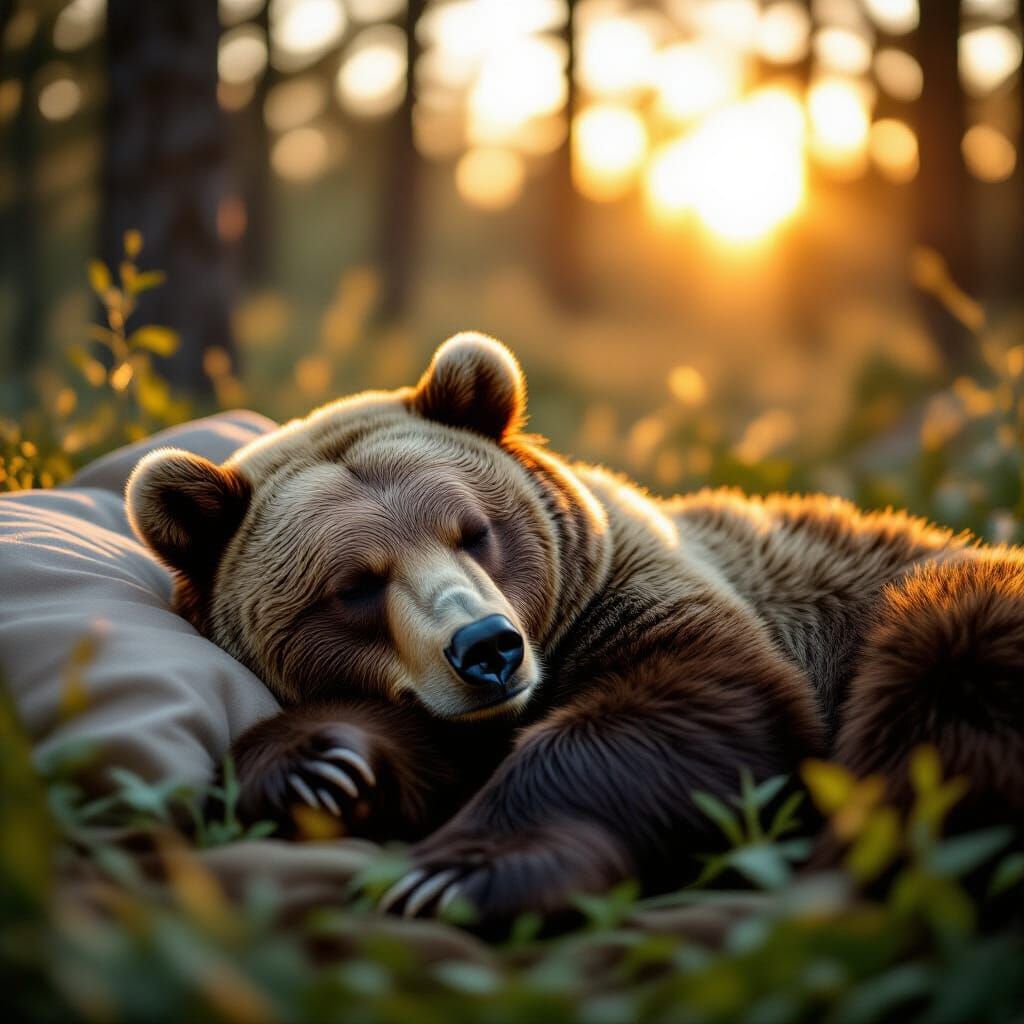 Bear Sleeping in Morning Sun - Cinematic Film Still