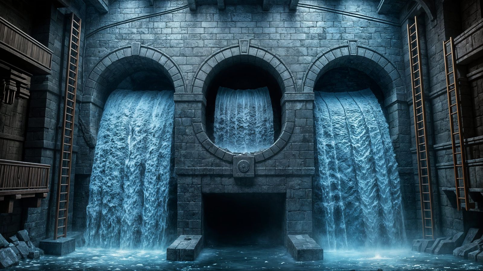 Ancient Underground Sewer System with Waterfalls