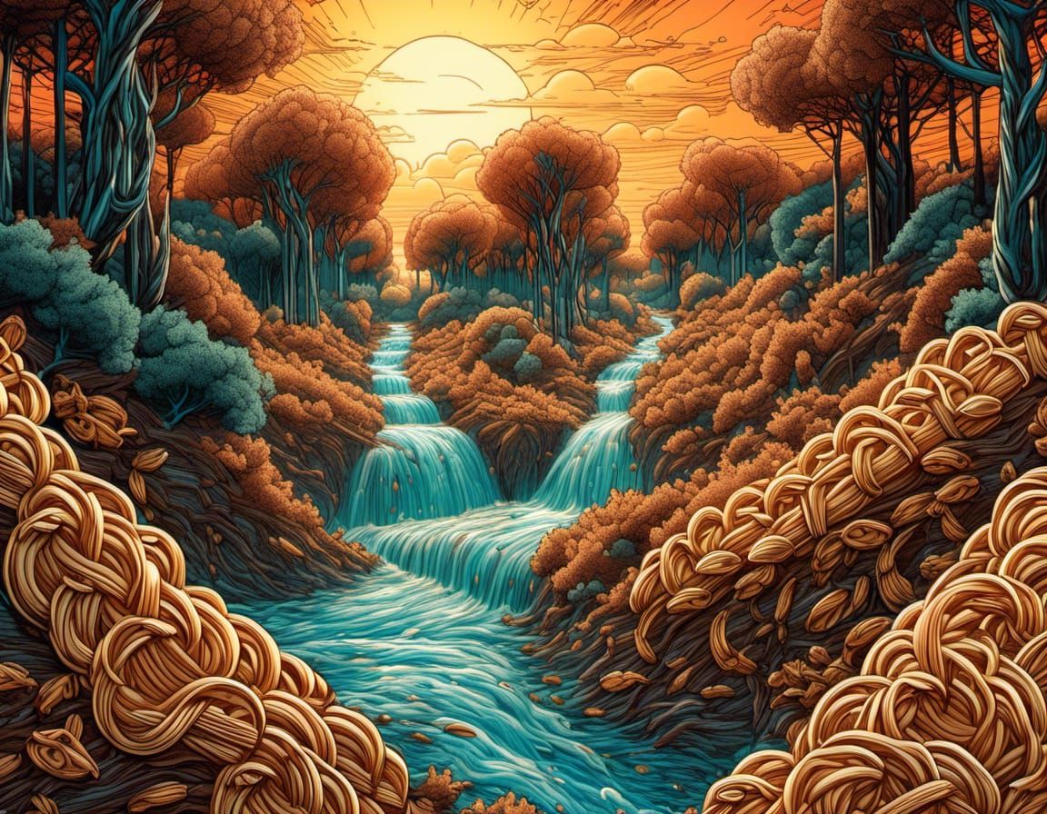 Surreal Pasta Landscape with Vermicelli Forest