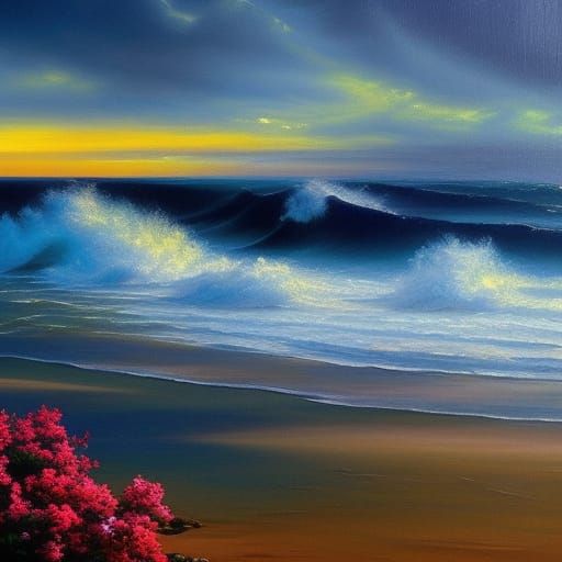 Origami Ocean Sunset in Expressionist Style