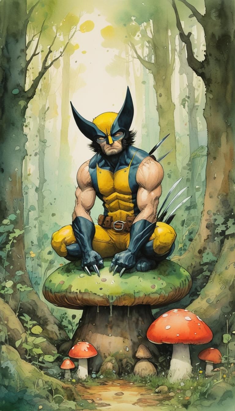 Wolverine in Enchanted Forest, Studio Ghibli Style