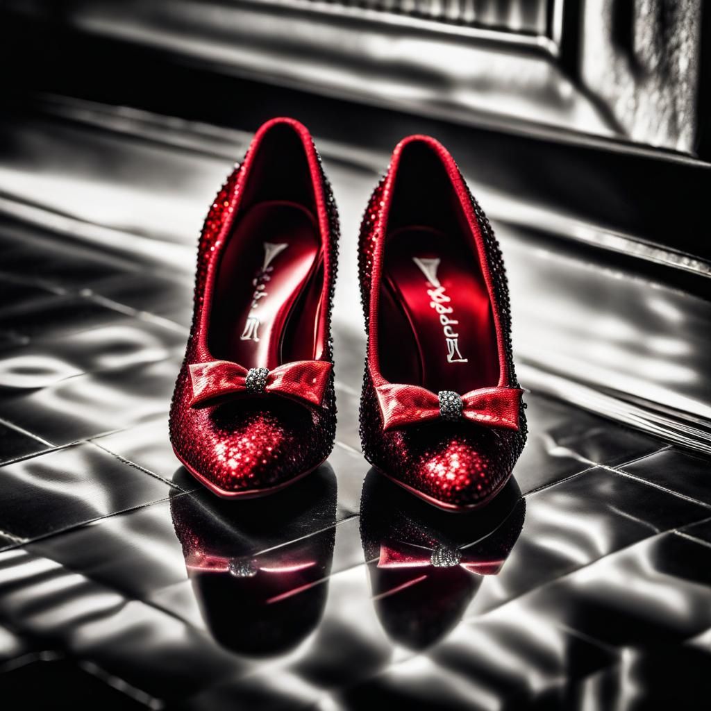 Hyperrealistic Ruby Slippers in Cinematic Lighting