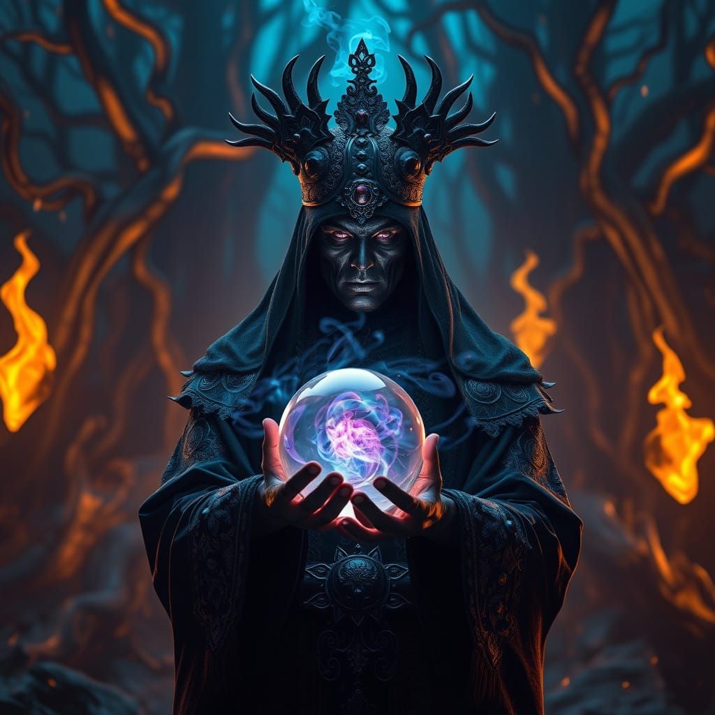 Mystical Black Shaman Confronts Ominous Entity in Dark Fanta...