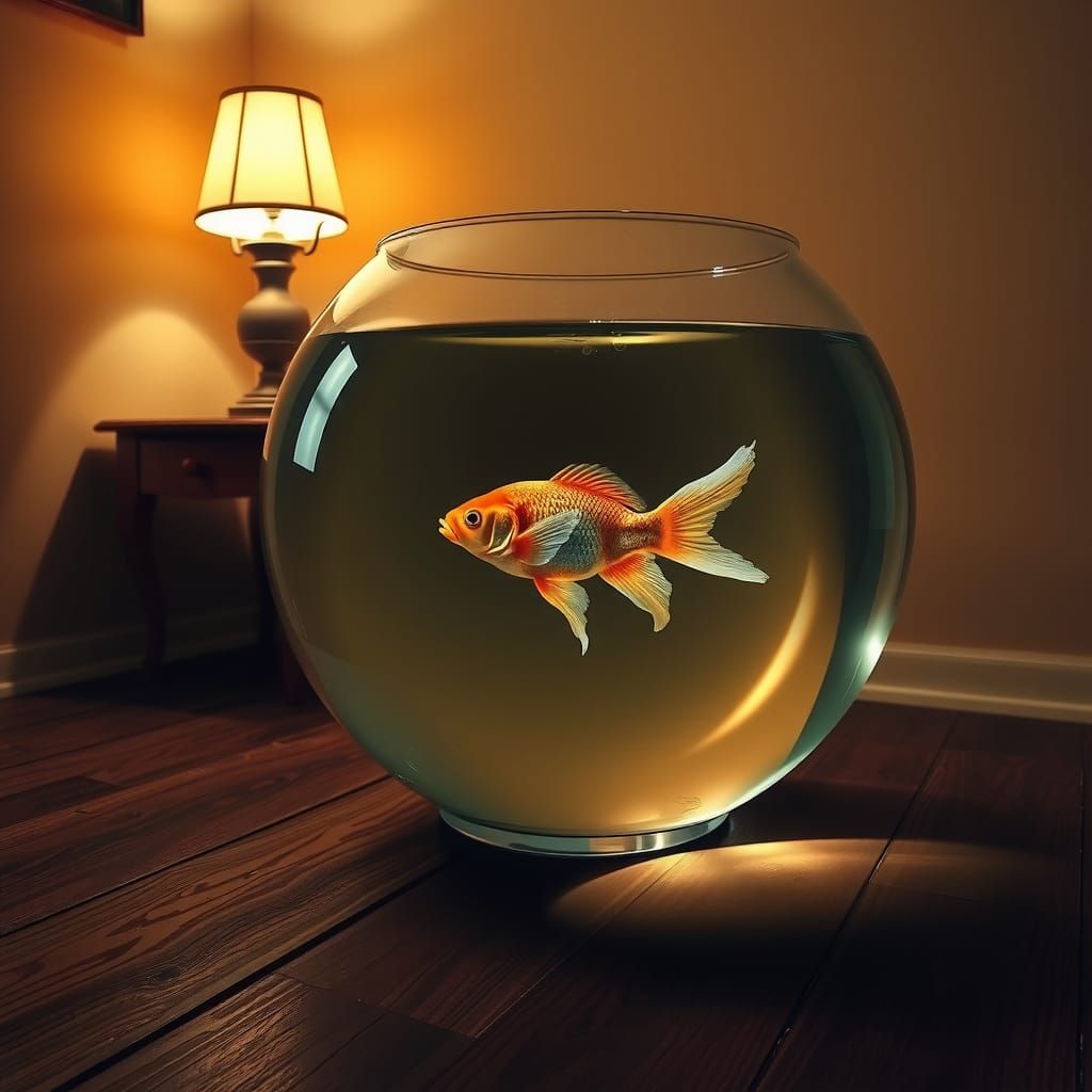 Surreal Goldfish Still Life in Magritte Style