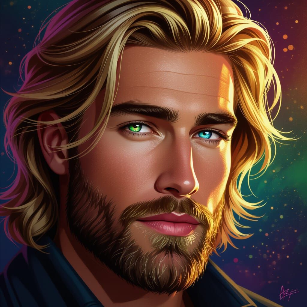 Hyperrealistic Man With Shimmering Kaleidoscope Eyes